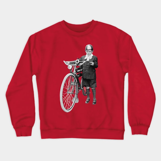 "Messenger Boy and Bicycle", Chicago, USA, 1921 - vintage photo cleaned and restored Crewneck Sweatshirt by retrografika